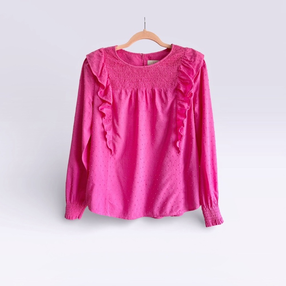 LOFT Vibrant Pink Ruffle Blouse - Picture 2 of 8